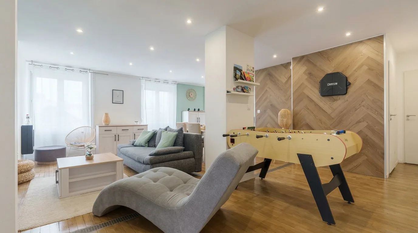 Séjour de l'appartement Trailbase avec salon et espace de détente